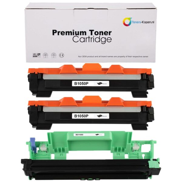 2x Brother TN-1050/TN1050 en 1x DR-1050/DR1050 - Alternatieve Toner & Drum - 1000 Pagina&apos;s