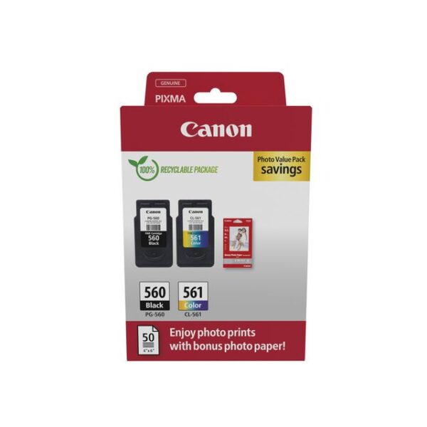 Inktcartridge Canon PG-560 CL-561 zw + kl + papier