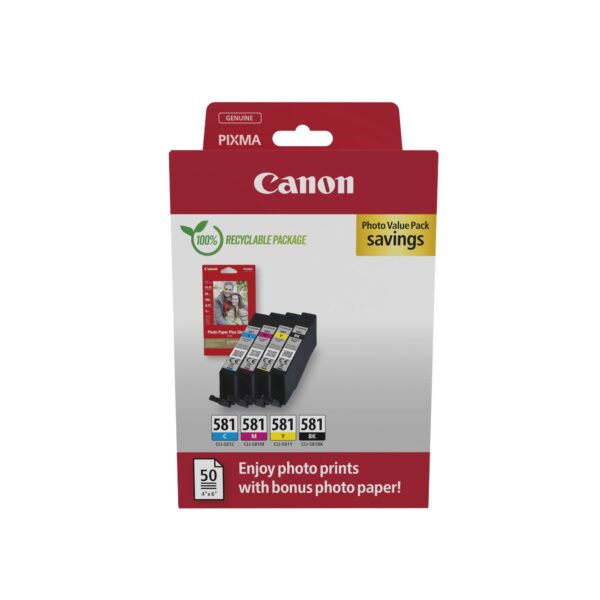 Inktcartridge Canon CLI-581 4 kleuren + papier