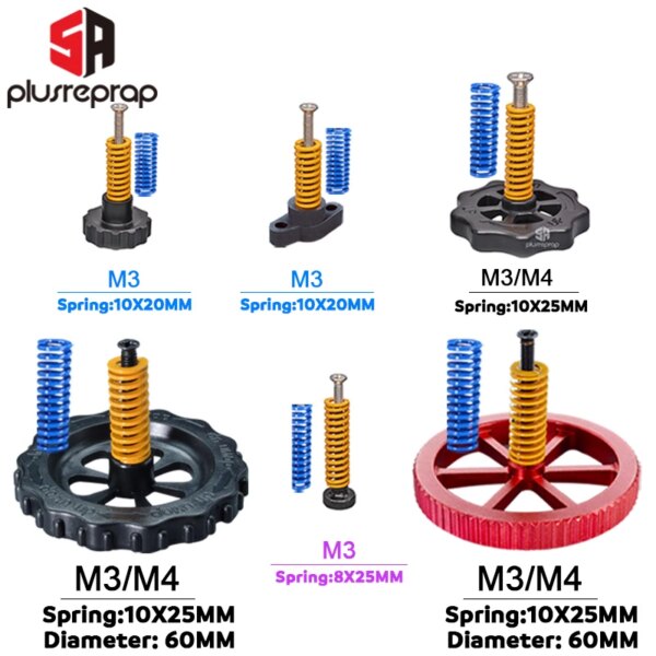 4PCS M3/M4 Screws Nuts Heat Bed Leveling Spring Knob Parts 3D Printers Print Platform Screw Calibration Accessories