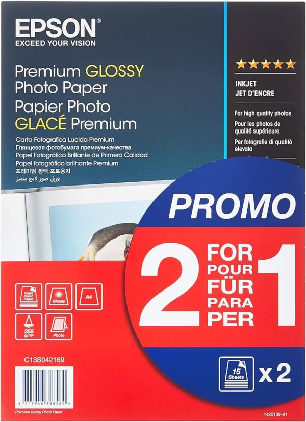 Epson Premium Glans Photo Paper A 4, 2x 15 Bl., 255 g S 042169