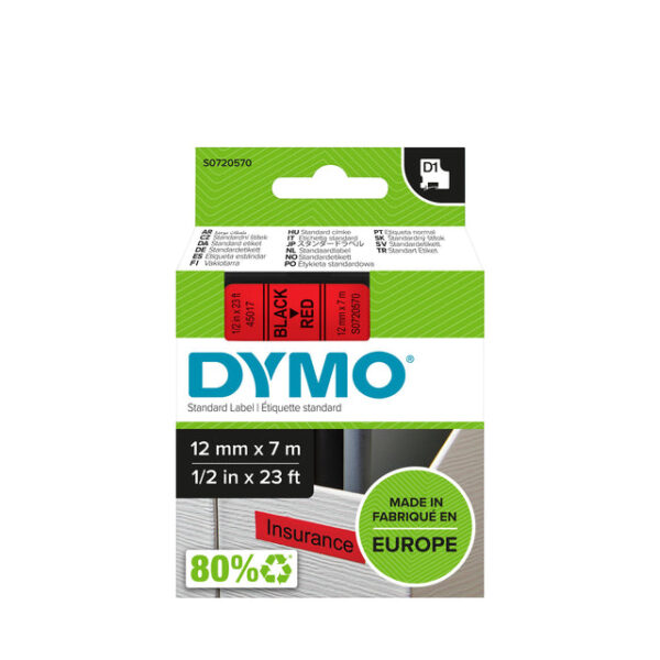 Labeltape Dymo LabelManager D1 polyester 12mm zwart op rood | 5 stuks