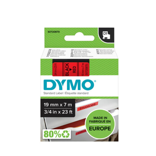 Labeltape Dymo LabelManager D1 polyester 19mm zwart op rood | 5 stuks
