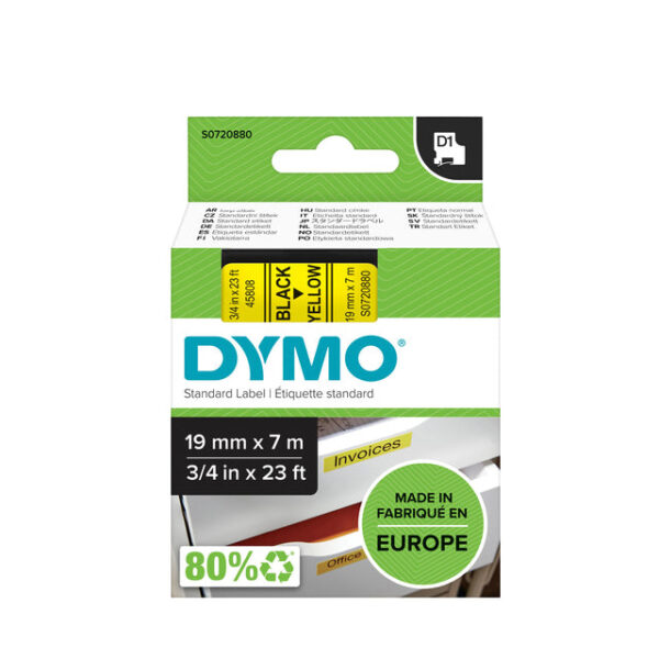 Labeltape Dymo LabelManager D1 polyester 19mm zwart op geel | 5 stuks