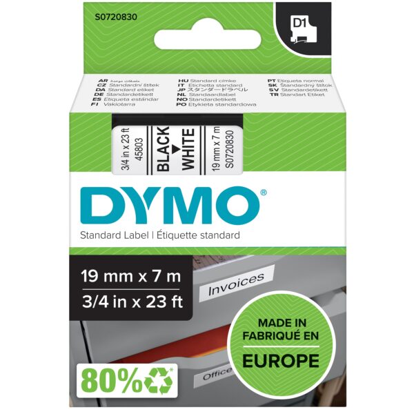 Labeltape Dymo LabelManager D1 polyester 19mm zwart op wit | 5 stuks