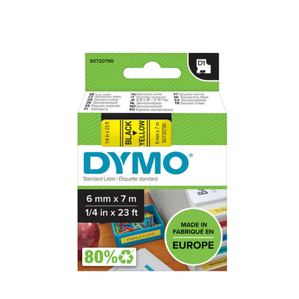 Labeltape Dymo LabelManager D1 polyester 6mm zwart op geel | 5 stuks