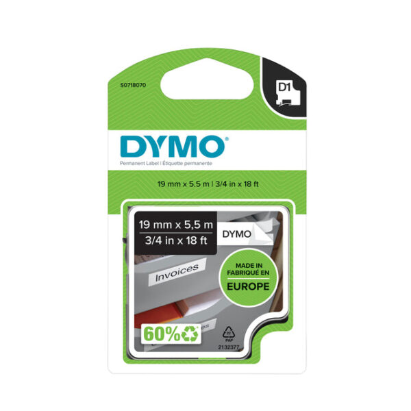 Labeltape dymo labelmanager d1 polyester 19mm wit | 5 stuks