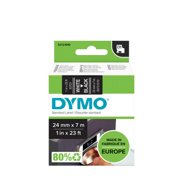 Labeltape Dymo LabelManager D1 polyester 24mm wit op zwart | 5 stuks