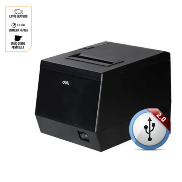 Impresora Térmica, Usb, En Negro Deli, Corte Automático, 203 Dpi, Papel Desde 58 A 80, Compatibel