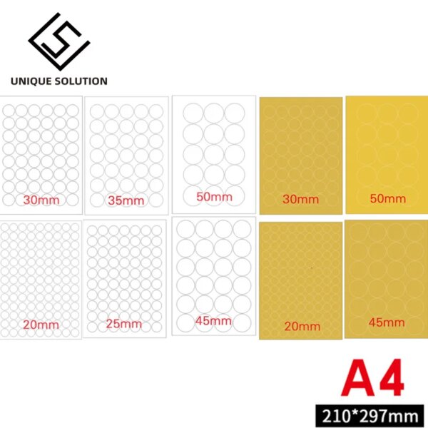 A4 Round White Glossy / Kraft Sticker Printing Label Blank Seal for Printers or Handwriting Diameter 2.5cm 3cm 4cm 6cm
