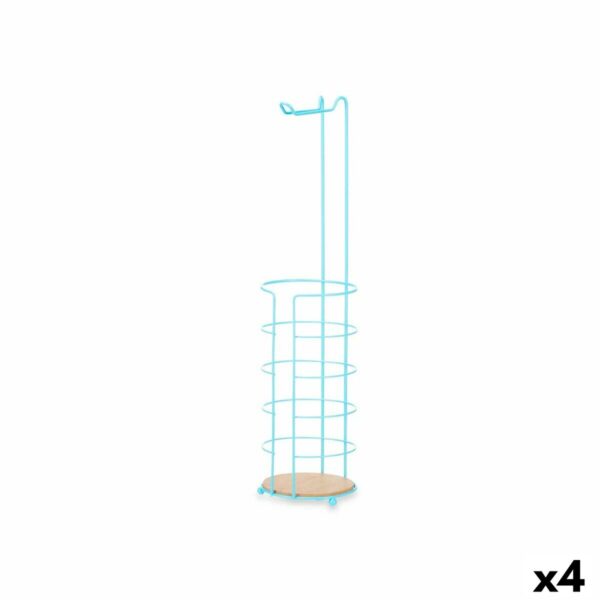 Toiletrolhouder Blauw Metaal Bamboe 16,5 x 63,5 x 16,5 cm (4 Stuks)