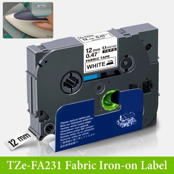 Unismar TZe-FA3 TZe-FA231 Fabric Iron on Label Tape 12mm for Brother P touch TZeFA3 TZ-FA3 Black on White Label Maker Printers