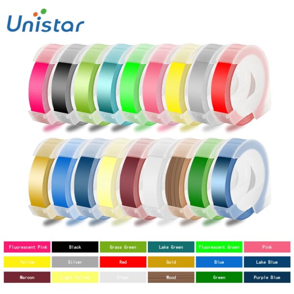 Unsitar 1 roll 3D Embossing Tape Compatible for Dymo PVC Printer Ribbons Multiple Colors for 1610 1880 12965 Label Printers