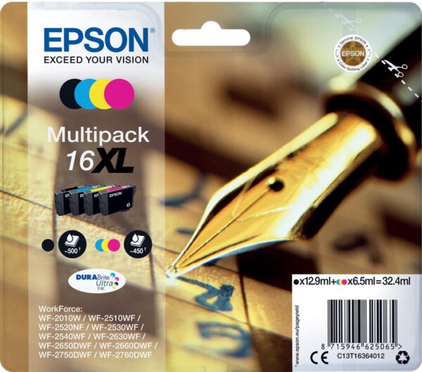 Epson inktcartridge 16XL, 450-500 pagina&apos;s, OEM C13T16364012, 4 kleuren