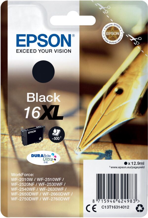 Epson inktcartridge 16XL, 500 pagina&apos;s, OEM C13T16314012, zwart