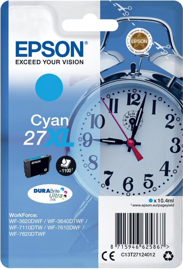 Epson inktcartridge 27XL, 1.100 pagina&apos;s, OEM C13T27124012, cyaan