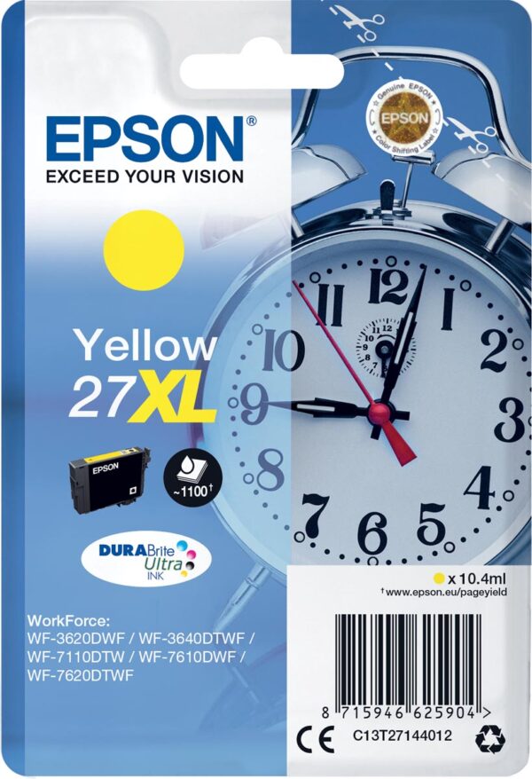 Epson inktcartridge 27XL, 1.100 pagina&apos;s, OEM C13T27144012, geel