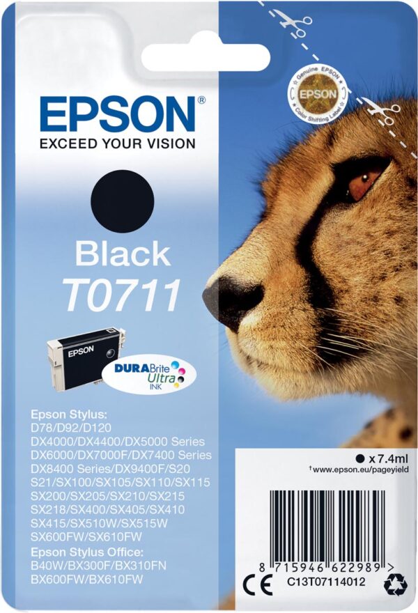 Epson inktcartridge T0711, 245 pagina&apos;s, OEM C13T07114012, zwart