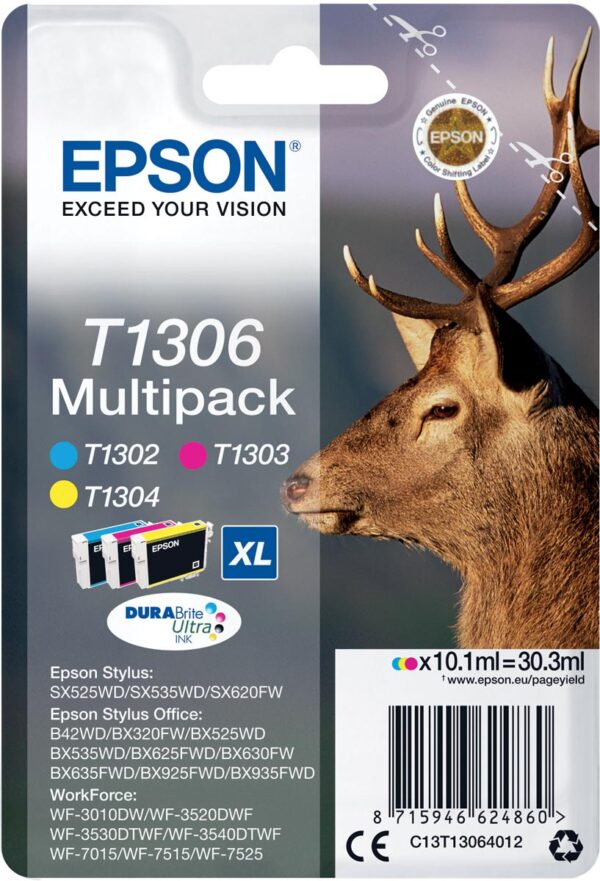 Epson inktcartridge T1306, 600-1.005 pagina&apos;s, OEM C13T13064012, 3 kleuren