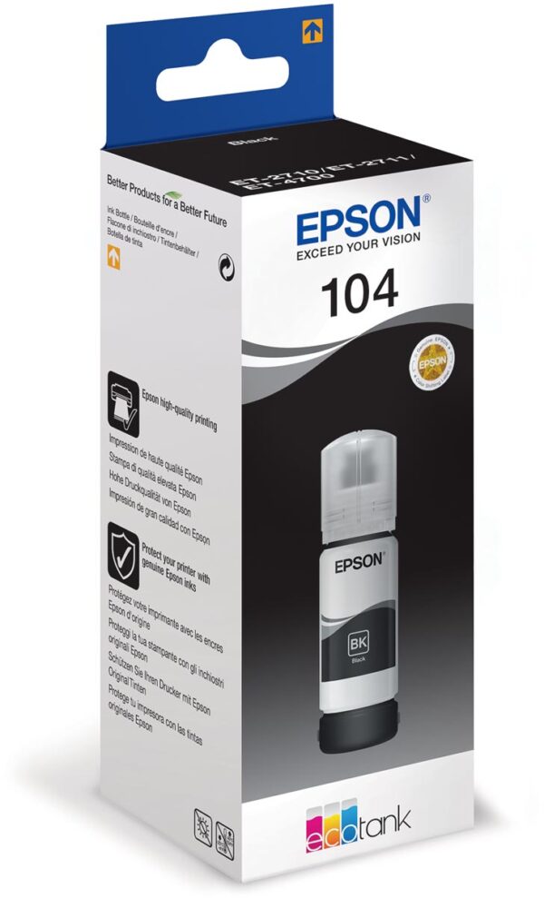 Epson inktfles 104, 4.500 pagina's, OEM C13T00P140, zwart
