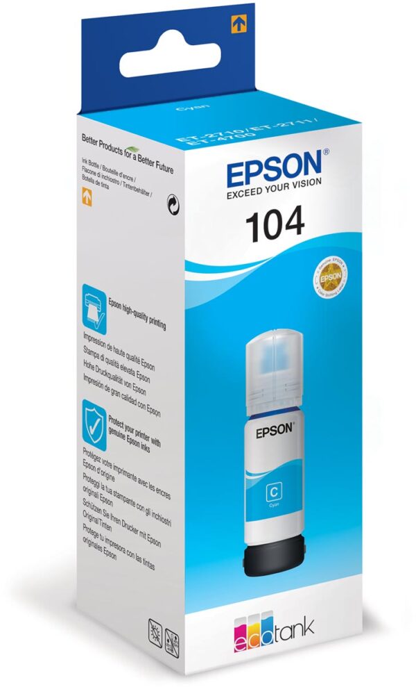 Epson inktfles 104, 7.500 pagina's, OEM C13T00P240, cyaan