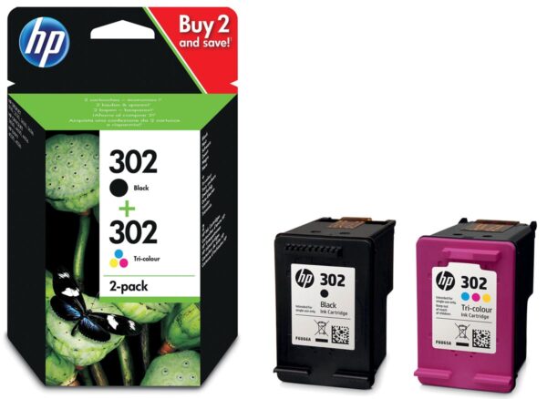 HP inktcartridge 302, 165 - 190 pagina's, OEM X4D37AE, 1 x zwart en 1 x 3 kleuren