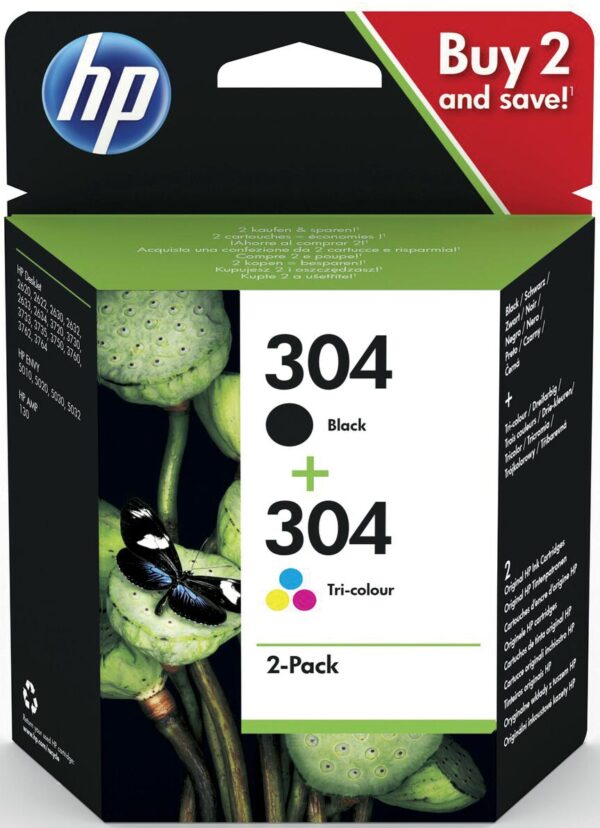 HP inktcartridge 304, 100-120 pagina's, OEM 3JB05AE, 1 x zwart en 1 x 3 kleuren