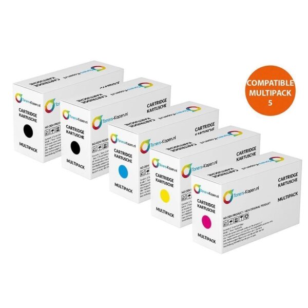 Set van 5 huismerk inktcartridges voor HP 973X - Zwart, Cyaan, Magenta, Geel